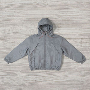 ATHLETIC WORKS Mens Full Zip Hooded Windbreaker Jacket Gray M 38/40 Gorpcore Y2k